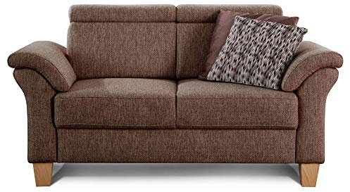 Cavadore 2-Sitzer Sofa Ammerland / Couch mit Federkern im Landhausstil / Inkl. verstellbaren Kopfstützen / 156 x 84 x 93 / Strukturstoff braun