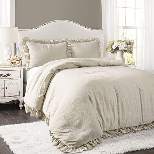 Lush Decor Reyna Rüschen-Bettwäsche-Set, 3-teilig, gemütlich, gerüscht, Zeitlose Eleganz und Komfort für Schlafsaal, Queen-Size-Bett, Weizen