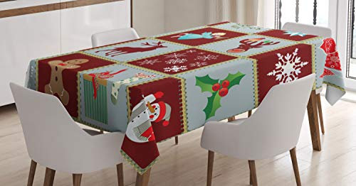 ABAKUHAUS Engel Tischdecke, Xmas Tree Rentiere, Schmutzabweisend Pflegeleicht Waschbar Druck Mit Klaren Farben ohne Verblassen, 140 x 240 cm, Burgund Blau Grau