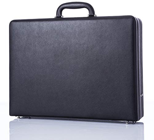 Hardsided Attaché Cases Herren-Aktentasche aus Leder, Hartschale, Vintage-Optik, organisiertes Innenfutter, Schwarz