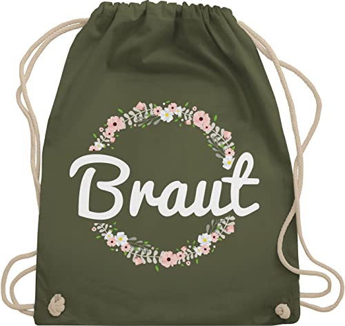Shirtracer Turnbeutel Rucksack - JGA Junggesellenabschied Frauen - Braut Blumenkranz - Unisize - Olivgrün - brautgeschenk brauttaschen bachelorette party bripe beutel brauttasche