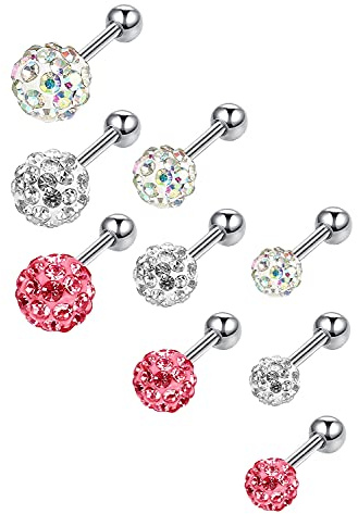 9Pcs 16G Edelstahl CZ Ohr Piercing Stecker Tragus Körper Piercing Helix Labret Chirurgenstahl 4mm 5mm 6mm