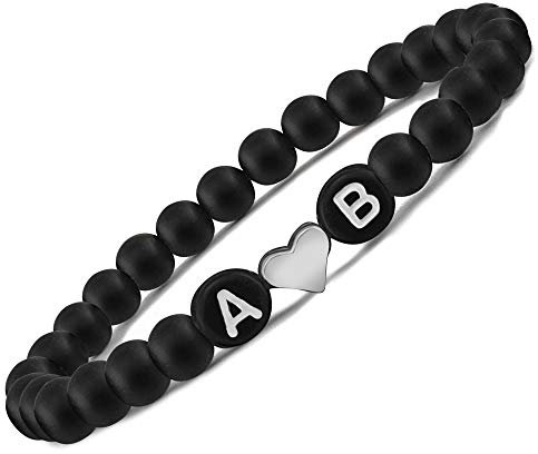 Pärchen Armband | Partnerarmband | Armband mit Buchstaben aus Perlen & Herz in Silber | Ideal als Armband für Paare oder als Freundschaftsarmband I Couple Armband (1 Armband)