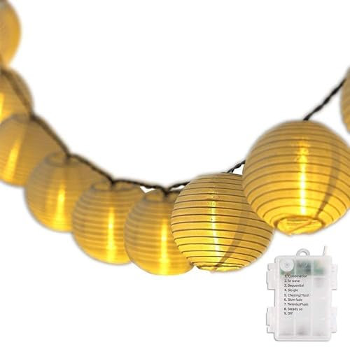 SALCAR 10m Lampion LED Lichterketten Batteriebetriebene, 40er LED Laternen Lichterkette Auße Beleuchtung für Garten, Terrasse, Hof, Haus - Warm