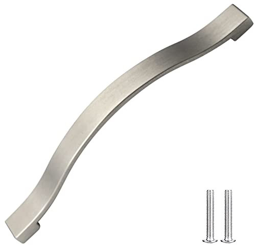 Decoranddecor Floria Bow-Style Polished Chrome Cabinet Handles – Kitchen Cupboard and Wardrobe Pulls for Drawers & Doors, Elegant Silver Furniture Handles - 192mm Hole Center, Brushed Chrome