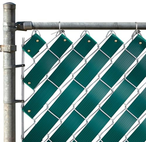 Chain Link Fence Slats, Privacy Screen Covering Tape Roll with Brass Fasteners, Weave Panel Design for Home, School, Business, Stadiums (1.8 in x 246 ft, Green)