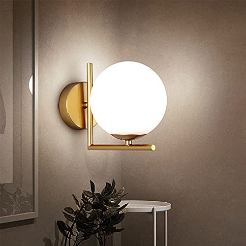 Mengjay LED Applique Murale, moderne Applique Boule Murale Verre Abat-jour Boule Blanche Lampe de Mur Metal Spots Muraux Intérieur pour Chambre Couloir Cuisine Escalier.