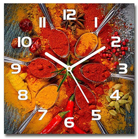 Tulup Glasuhr - 30x30cm - weißen Zeigern - Wanduhr Wandkunst Bild Gehärtetem Glas Uhr Echtglas Küche Wohnzimmer - Gewürze