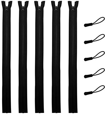 DOITEM Reißverschluss, 5 Stück Reißverschlüsse Plastik Kunststoff Zähne 5mm Mittelgrob Teilbar für Jacken (Schwarz, 70CM)
