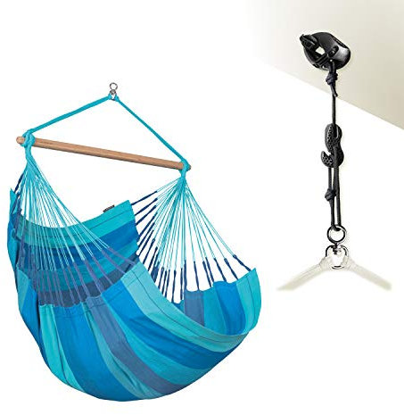 La Siesta®- Habana Hängesessel Comfort Size für Entspannung & Stil: 360° Drehgelenk, hochwertiges Bambusholz - GOTS-zertifizierte Baumwolle. (Agave)