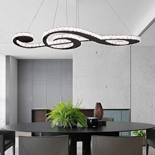Dimmbar Kronleuchter Pendelleuchte Kristall LED Esszimmer Höhenverstellbar Hängelampe mit Fernbedienung Modern Rechteck Kunst Musik-Design Deckenleuchte für Wohnzimmer Schlafzimmer Studie Deko (Ø80cm)