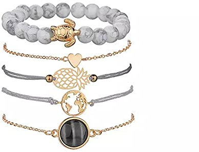 Shop-STORY – Nicki Armband – Set mit 5 Armbändern im tropischen Stil, Ananas, Erde und Schildkröte