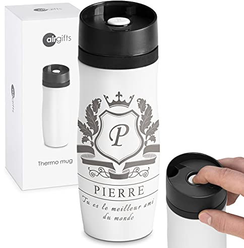 Maverton Thermo Mug Blanc pour lui - Thermos Café-Thé - Mug isotherme de 42 cl - Fermeture à Pression - En acier inoxydable - Cadeau d’anniversaire pour chaque homme - Couronne