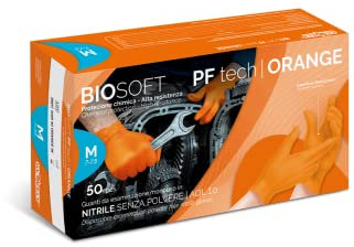 GLOVELY Guanto in nitrile arancione, senza polvere, superficie testurizzata in 3D a diamante, idoneo alimentare - Taglia L