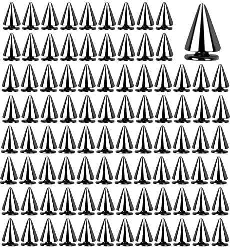 100Pcs Rivet Cône Cone Studs Antirouille Clous Conique Cône Punk Style Rivets Clou Forme de Cône Rivets pour Sacs Bracelets en Cuir Chaussures Ceinture Vêtements Décoration 7x10mm (Pistolet Noir)