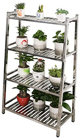 WYFZT Blumentreppe Edelstahl Tiered Pflanzenständer Pflanzentreppe Blumentopfständer Display Pots Halter Pflanzenständer Blumenbank für Indoor Outdoor Garden Terrasse Treuhhouse, 4 Tiere