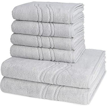 Ross - 6 teiliges Frottier-Set - Cashmere Feeling (4 X Handtuch 2 X Duschtuch im Set) - 520 g/m2 - Baumwolle - Walkfrottee - saugstark - weich und flauschig - Chrom