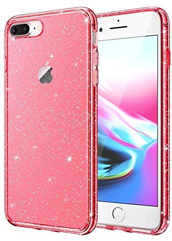 JETech Glitzer Hülle für iPhone 8 Plus/7 Plus, 5,5 Zoll, Bling Glitter Stoßfeste Stoßstange Handyhülle, Niedliche Glitzernde für Frauen und Mädchen (Rot)