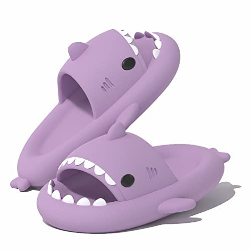 VIYEAR Cloud Shark Slides Slippers, Shark Slippers, Summer SlippersSchnell trocknende Sommerduschsandalen, rutschfeste und weiche, niedliche Cartoon-Hai-Duschhausschuhe lila 40/41
