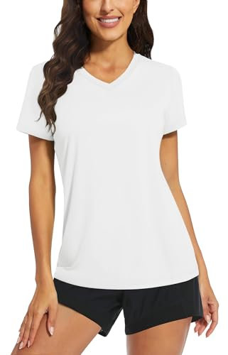 TACVASEN Women's Short Sleeve T-Shirt Quick Dry UPF 50+ Running Workout Yoga Top Tee Shirts White