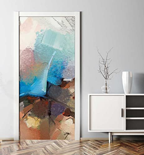 MyMaxxi - Tür bekleben mit Türtapete Türposter Türfolie Selbstklebend 90x200 Abstrakte Malerei mit blauen Pinselstrichen - Tür verschönern Türaufkleber Türklebefolie Gemälde Zeichnung