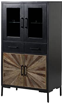 MASSIVMOEBEL24.DE | Sun Highboard aus Massivholz #104 |aus Mango- & Sheeshamholz - Schwarz, lackiert | 8 Fächer & 2 Schubladen| 80 x 45 x 145 cm | Wohnzimmerschrank mit Glasboden