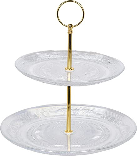 Traditioneller runder Servier-Kuchenständer aus Glas, 2 Etagen, Regenbogen-Glanz, Weihnachten