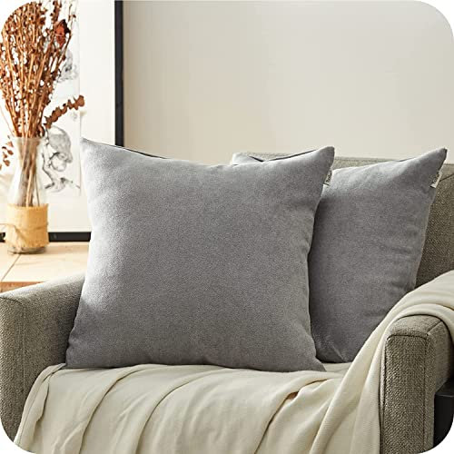 2er Set Sofakissen mit Füllung, geeignet als Couchkissen Dekokissen Zierkissen, Chenille-Bezug mit verstecktem Reisverschluss, Ökotex Füllkissen inklusive, weich & angenehm, Doppelpack (grau, 50x50)