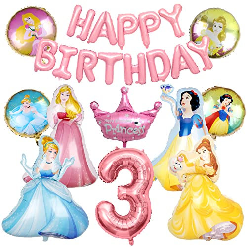 Luftballons Princess Set,9 Stück Folienballon Princess+Princess Geburtstag Luftballons Banner+Folienballon 3 Geburtstag,Prinzessin Luftballons Geburtstagsfeier,für Princess Geburtstag