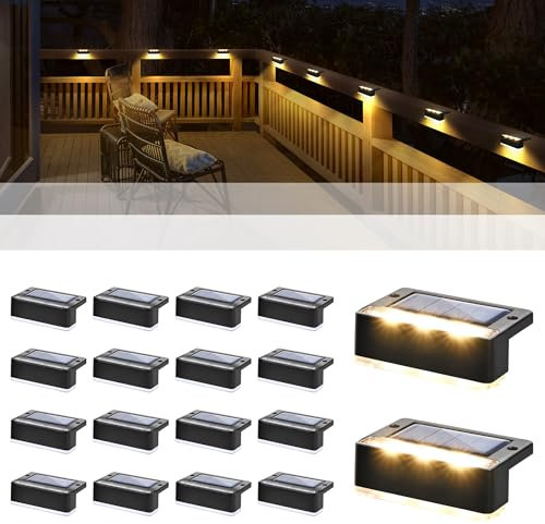 Solpex Lampade solari per esterni, 16 pezzi, luce bianca calda per scale, luci solari impermeabili, illuminazione a LED per scale esterne, gradini, recinzione, giardino, cortile, decorazione (nero)