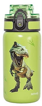 ROTH Trinkflasche Tyrannosaurus mit Easy-Trinkverschluss - 350ml, Edelstahl, BPA-frei - Kindertrinkflasche