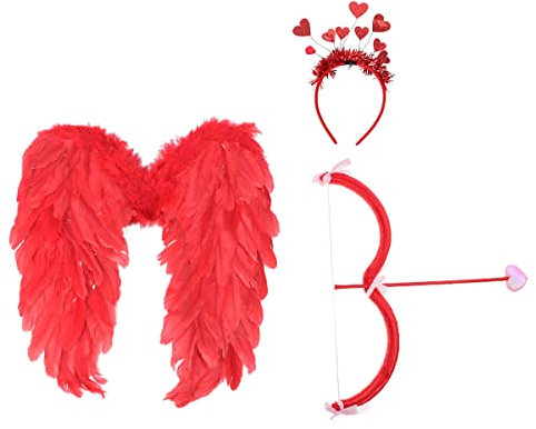 VALICLUD Amor-Kostüm-Set Amor Bogen und Pfeil Engelsflügel Herz Stirnband Amor Requisite Valentinstag Halloween-Kostüm für Männer Frauen