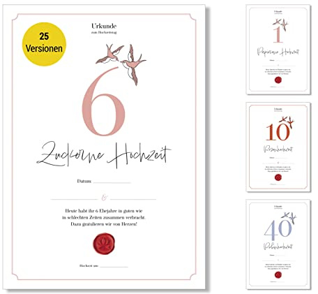 Frank Paperman® | Geschenke zum 6. Hochzeitstag | Ehejubiläum | Zuckerhochzeit | Urkunde Hochzeitstag | klassisch | Geschenkideen Hochzeitstag | Vordruck im DIN-A4-Format