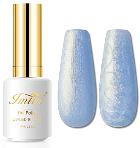 Imtiti Perlen Gel Nagellack, 15 ML Himmelblaues Glitter Zeichen Gel Polish Muschelfaden Schimmer Meerjungfrau Nagel Gel Polish zum Abziehen von UV LED für Heimwerker Nailart Maniküre Salon