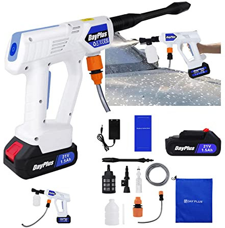 Huini Auto Hochdruckreiniger Akku Hochdruckreiniger Elektrische Hochdruck Wasser Spray Auto Pistole für Haushalt, mit 2x1500mah Akku