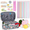 Aeelike Blaue Blumen Tunesische Häkelnadel mit Wolle und Zubehör, 46 Stück Tunesische Häkelnadeln Set mit Tragbar Tasche, 2,0-8,0 mm Tunesische Afghanische Häkelnadel Set für Anfänger, Kinder, Profis