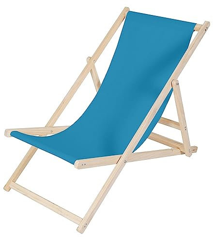 Melko Liegestuhl klappbar Strandstuhl aus Holz Holzliege Garten Faltliege Hellblau Gartenliege