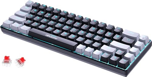 abucow 68-Key Mechanical Keyboard with Blue Backlight 60% Gaming Keyboard Black-Gray Keycaps - Red Switches for a Premium Typing and Gaming Experience on PC and Mac(Black-Gray Keyboard)