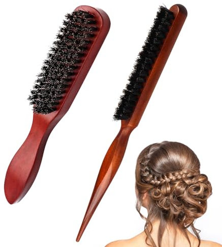 2 Stück Teasing Hair Brush Boar Bristle, Bürste Haarbürste, Wildschweinborsten Bürste Sleek Zopf, Bartbürste Männer, Toupierbürste für Damen Herren Kinder zum Entwirren Haar & Bart Styling