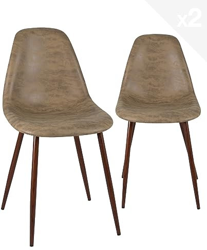 KAYELLES Lot de 2 chaises de Salon ou Salle à Manger, siège rembourré Effet Marron Vintage, Pieds métal Couleur Bois foncé Nova (Marron Antique)