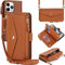 Zouzt for iPhone 13 Pro Wallet Case for Women, Purse with Credit Card Holder Slots Crossbody Lanyard Strap Zipper Flip Book Shockproof Protective Phone Cover for Apple 13 Pro 6.1 Inch (Brown)