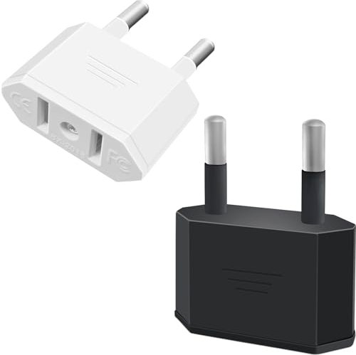 Tixlux 2 pezzi adattatori da viaggio USA a 2 pin per spina Europea/tedesca, spina americana/canadese/messicana, adattatore per dispositivi con alimentatore di rete americana, N&B