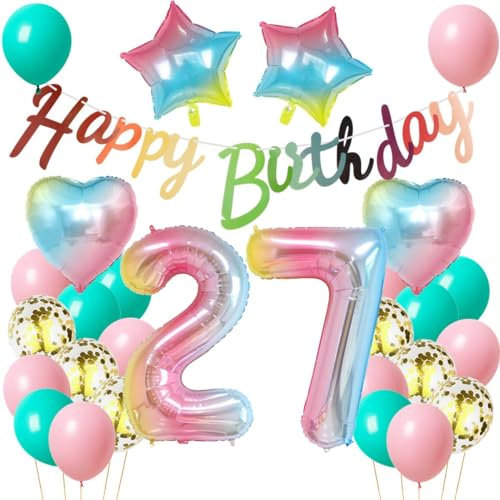 Luftballon 27. Geburtstag Frauen, Geburtstagsdeko 27 Jahr Rosa, Ballon 27. Geburtstag Frau, 27. Geburtstag Dekoration Regenboge, Geburtstagsdeko 27 Jahr Rosa, Frau 27 Deko Geburtstag Party