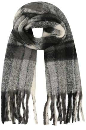 FASHION YOU WANT Damen Web Strickschal mit buntem Karo Muster und langen dicken Fransen, warmer Winter, Stola (S05)