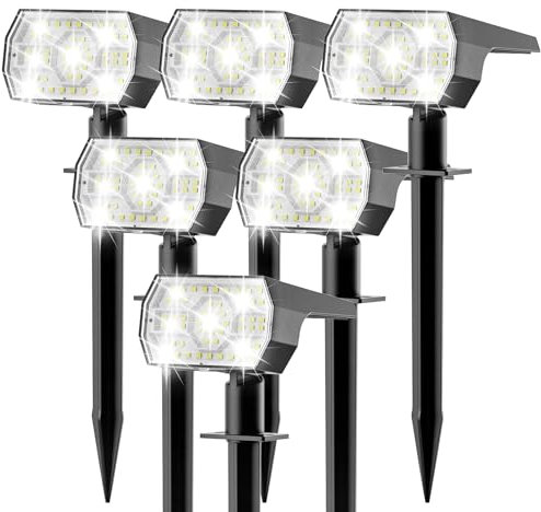 SUNKENET Lot de 6 Spot Solaire Exterieur Outdoor, 56 LEDs 3 Modes Lampe Solaire Exterieur Jardin, Fonction 2 en 1 et IP65 Étanche Projecteur Solaire Exterieur Pour Jardin, Cour, Allée, Chemin