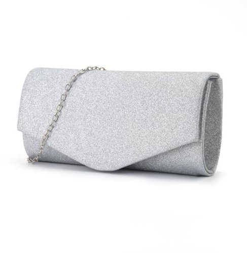 Copbopwn Abendtasche Clutch für Frauen Glitter Envelope Handtasche mit Abnehmbarem Kettenriemen Clutch-Taschen Elegante Crossbody-Taschen für Frauen Bridal Prom Party Hochzeit (Silber)
