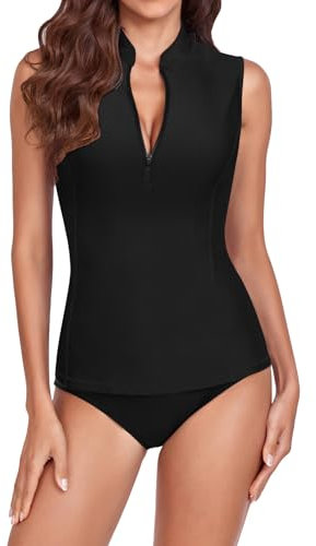 WOWENY Canotta da donna senza maniche Tankini da bagno Rash Guard Protezione solare Swimsuits Costume da bagno surf Shirt da spiaggia, nero, XL