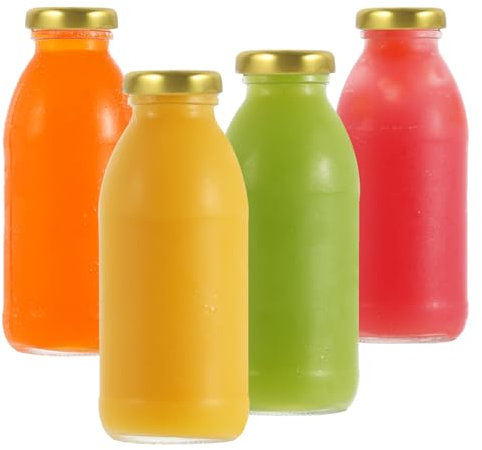 LIMILI Glass Bottles With Lids, 4PCS 280ml Clear Drinking Milk Bottles for Juice, Smoothie, Protein Prep - Reusable, Fridge and Dishwasher Safe