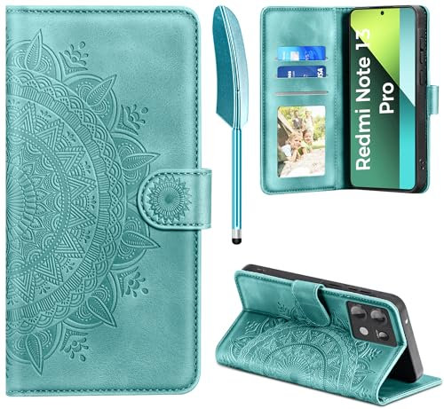 EASDNB Handyhülle für Xiaomi Redmi Note 13 Pro 5G Hülle Flip Wallet Premium PU Leder Tasche Case [Kartenfach] [Magnet] [Standfunktion] Klapphülle Schutzhülle für Redmi Note 13 Pro 5G, Grün