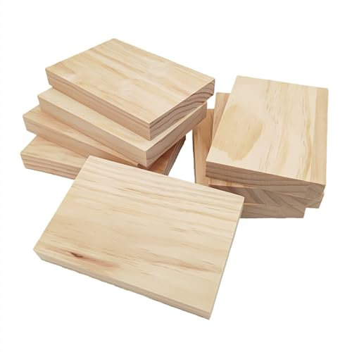 Unlackierte Holzblöcke zum Basteln, 15 x 10 x 2 cm, rechteckige Holzbretter, blanko, Whittling Holzblöcke zum Schnitzen, Malen und Brennen, 8 Stück
